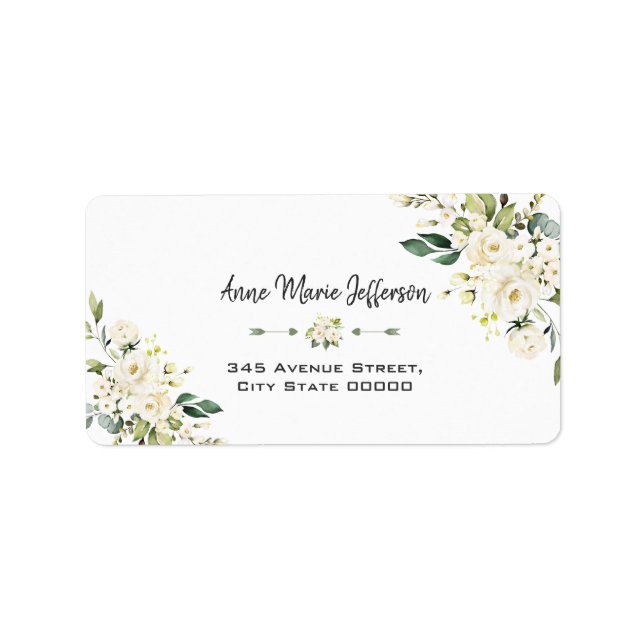 Elegant Delicate  White Cream Floral Wedding Label (Front)