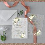 Elegant Delicate White Flowers Gold Wedding Acrylic Invitations<br><div class="desc">These Premium Acrylic Invitations (Clear or Frosted) are perfect for creating lasting,  exquisite impressions. Elegant card design featuring watercolour delicate white flowers and green leaves,  a faux gold frame,  floral divider,  on a transparent background. Use Personalise tool to add your info. More ideas in my Acrylic Floral Wedding Collection</div>