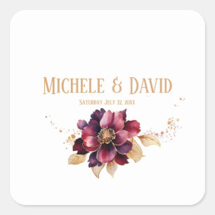 Elegant delicate white gold burgundy  square sticker