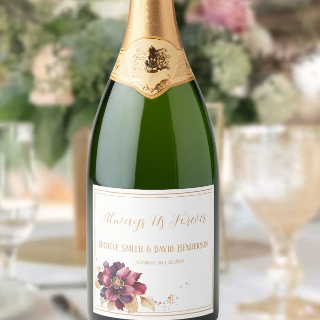 Elegant Delicate White Golden Burgundy  Sparkling Wine Label (Creator Uploaded)