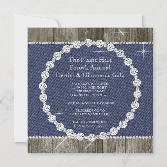 Elegant Denim and Diamonds Party Invitation (Front)