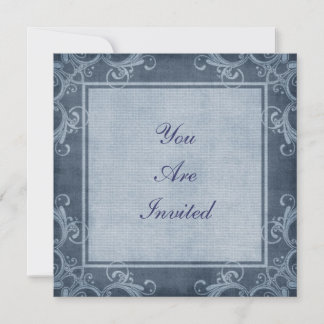 Elegant Denim Blue Embellish Border Invitation
