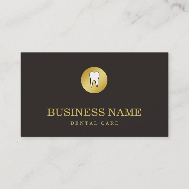 Elegant Dental Care Modern Gold Circle Dentist Business Card (Front)