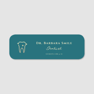 Elegant Dentist Dark Teal Aesthetic Tooth Dental Name Tag