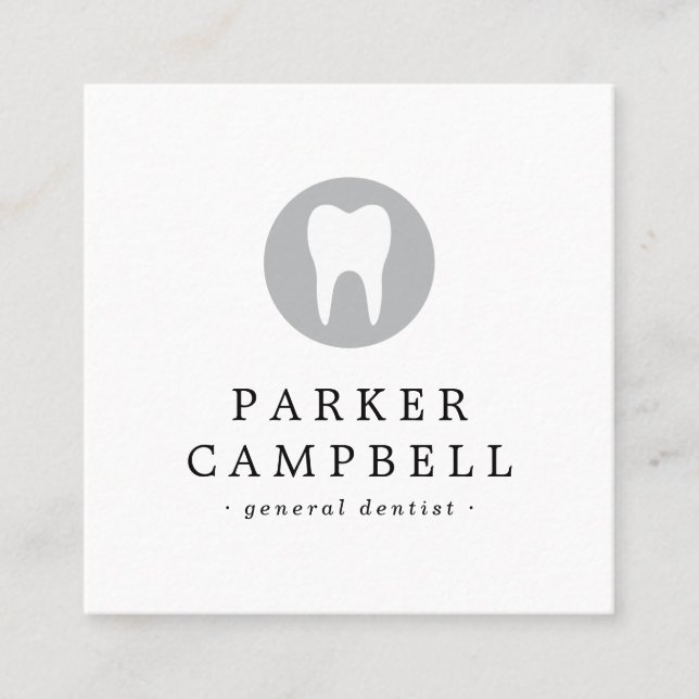 Elegant dentist dental tooth logo minimalist white square business card (Front)