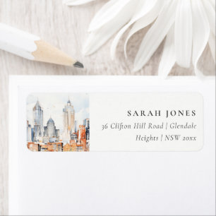 Elegant Denver Colorado Skyline Watercolor Address
