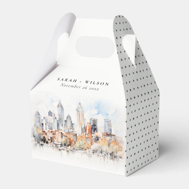 Elegant Denver Colorado Skyline Watercolor Wedding Favour Box (Front Side)