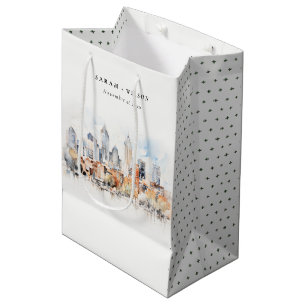 Elegant Denver Colorado Skyline Watercolor Wedding Medium Gift Bag