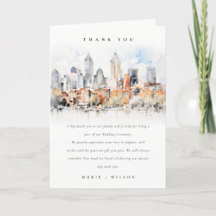 Elegant Denver Colorado Skyline Watercolor Wedding Thank You Card