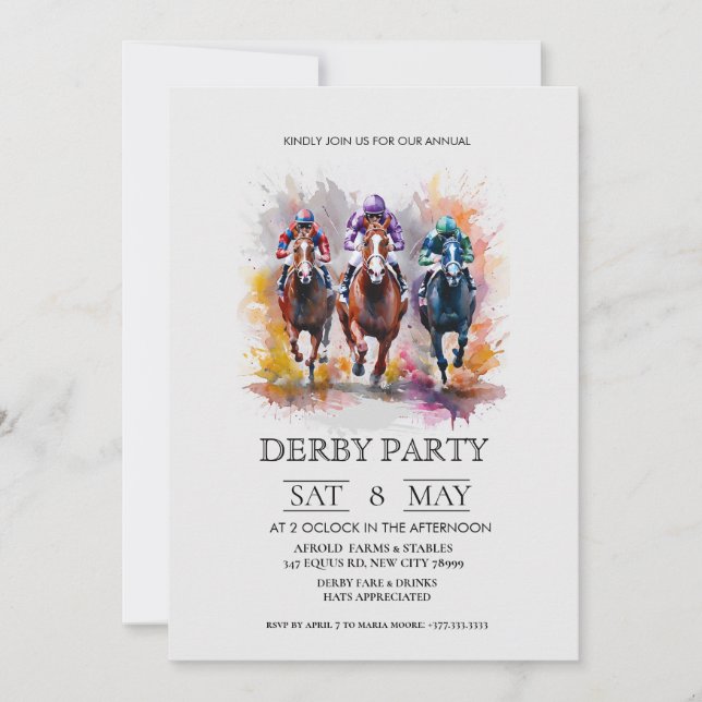 Elegant Derby Party Invitation with Horse Racing I (Front)