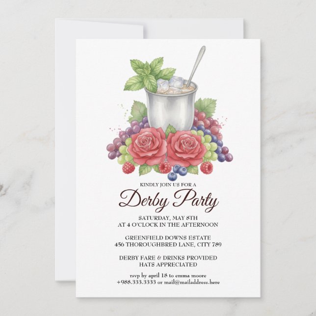 Elegant Derby Party Mint Julep Invitation (Front)