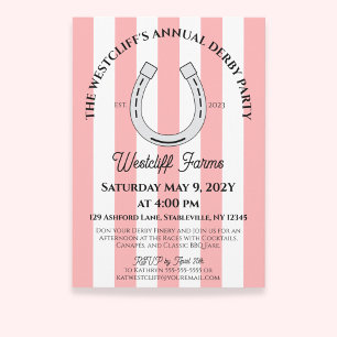 Elegant Derby Party Pink Cabana Stripes Horseshoe Invitation
