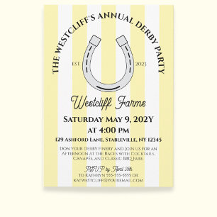 Elegant Derby Party Yellow Cabana Stripe Horseshoe Invitation
