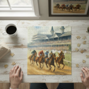 Elegant Derby Watercolor Equestrian Art Jigsaw Puzzle