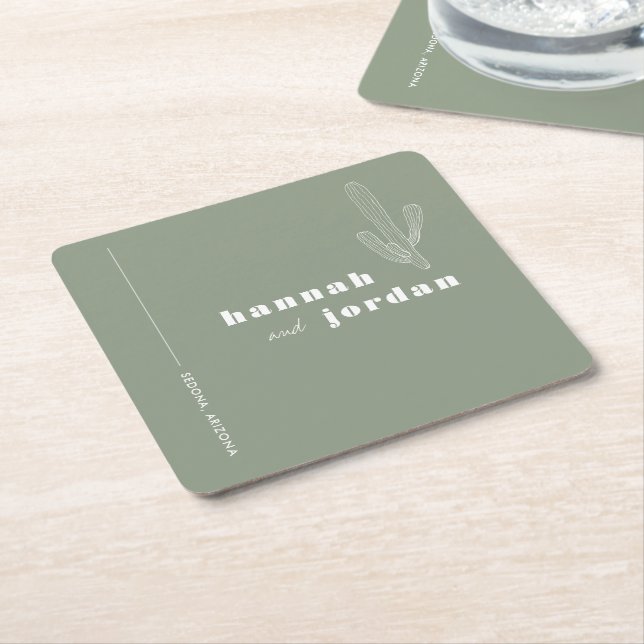 Elegant Desert | Cactus Green Wedding   Square Paper Coaster (Angled)
