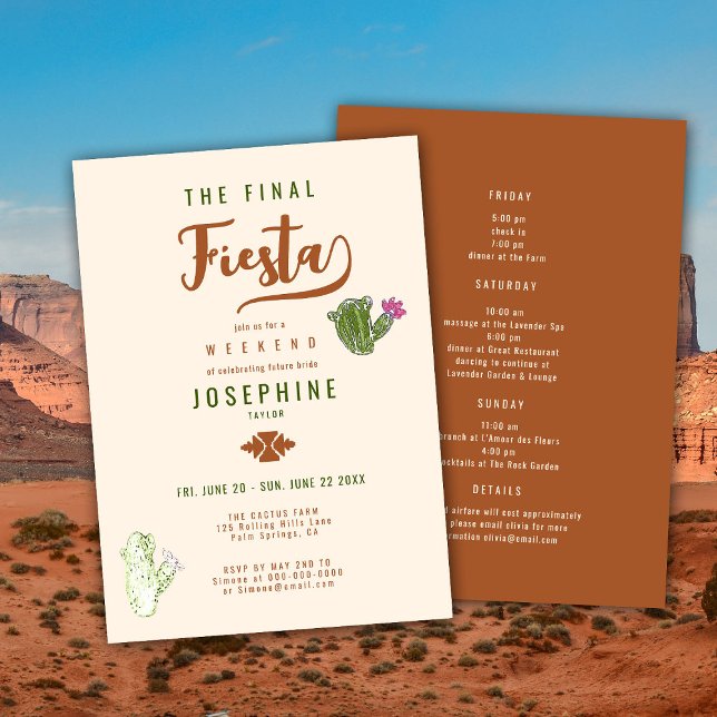 Elegant Desert Cactus Rust Bachelorette Weekend Invitation (Creator Uploaded)