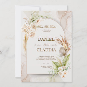 Elegant Desert Chic Pampas & Palm Wedding Invitati Invitation