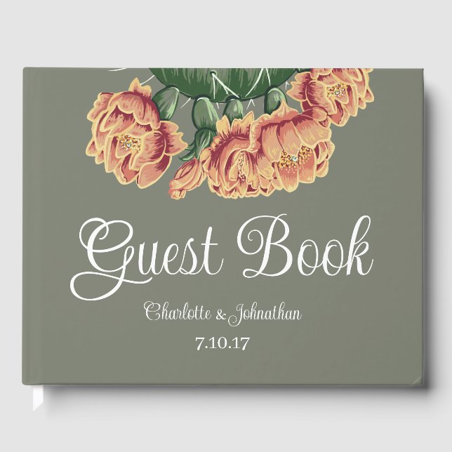 Elegant Desert Flowering Cactus Wedding Guest Book (Front)