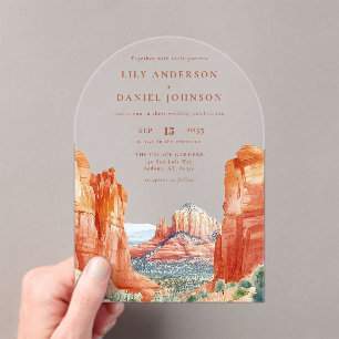 Elegant Desert Mountain Watercolor Wedding Arch Acrylic Invitations