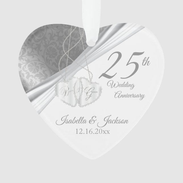 Elegant Design -  25th Silver Wedding Anniversary Ornament (Front)
