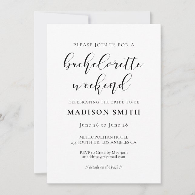Elegant design Bachelorette Weekend Invitation (Front)