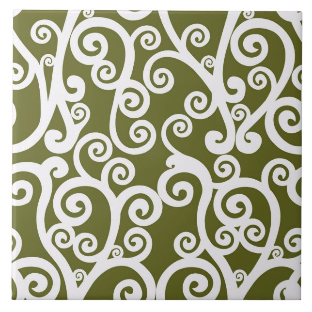 Elegant design, floral pattern, olive green, white tile (Front)