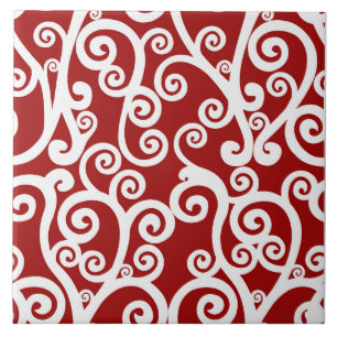 Elegant design, floral pattern, red, white tile