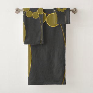 Elegant design, floral, simple, circles, gold line bath towel set