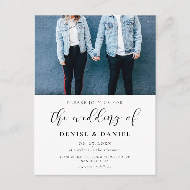 Elegant design photo wedding invitation postcard (Front)