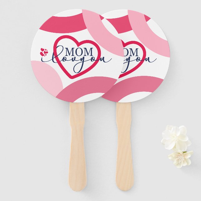 Elegant design Text Mum I Love You With Heart  Hand Fan (Front and Back)