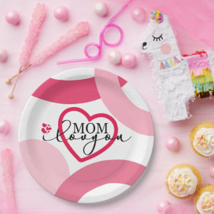 Elegant design Text Mum I Love You With Heart Paper Plate