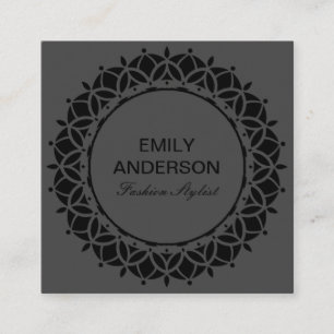 ELEGANT DESIGNER BLACK ORNATE FLORAL SUN MANDALA SQUARE BUSINESS CARD
