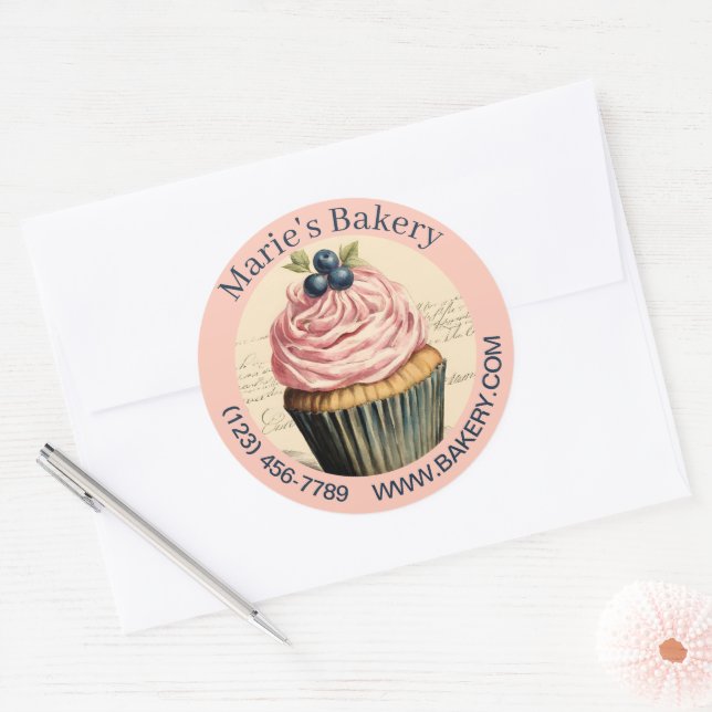 Elegant Dessert Baker Cake Caterer Cupcake Bakery Classic Round Sticker (Envelope)