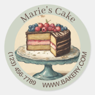 Elegant Dessert Baker Cake Caterer Cupcake Bakery Classic Round Sticker