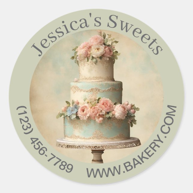 Elegant Dessert Baker Cake Caterer Cupcake Bakery Classic Round Sticker (Front)