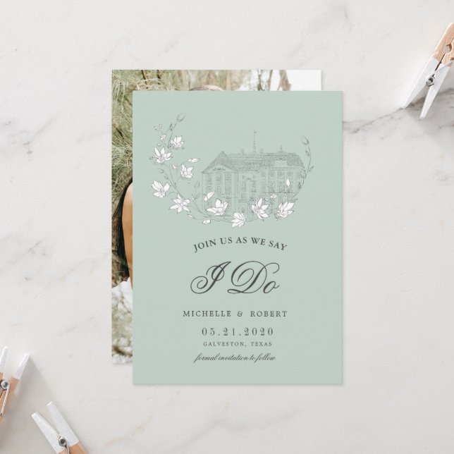 Elegant Destination Floral Photo Save The Date Invitation (Front/Back In Situ)