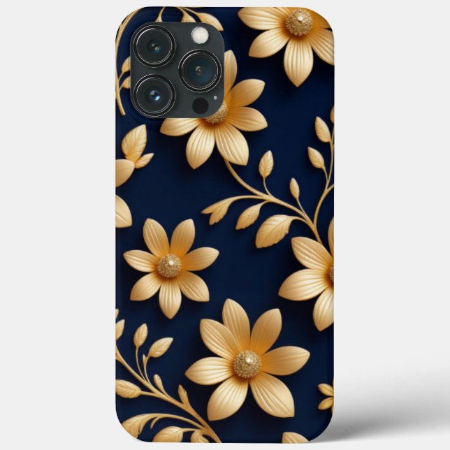 Elegant Detailed Dark Blue & Gold Floral Pattern  Case-Mate iPhone Case (Back)