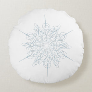 Elegant Detailed Ice Blue Snowflake Christmas Round Cushion