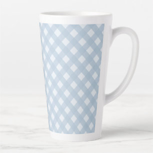 Elegant Diagonal Chequered Pattern, Blue and White Latte Mug