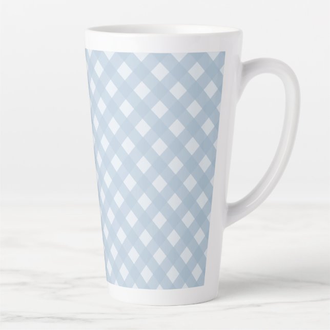Elegant Diagonal Chequered Pattern, Blue and White Latte Mug (Right)