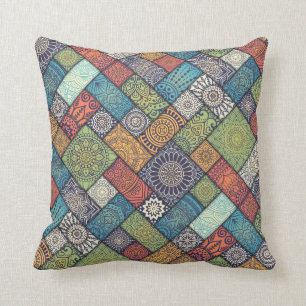 Elegant Diagonal Floral Tiles Throw Pillow