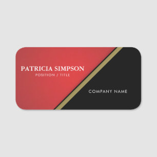 Elegant Diagonal Red Black with Gold Trim: Luxury Name Tag