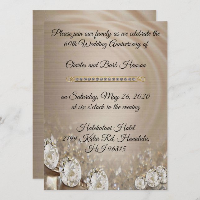 Elegant Diamond 60th Anniversary Celebration Invitation (Front/Back)