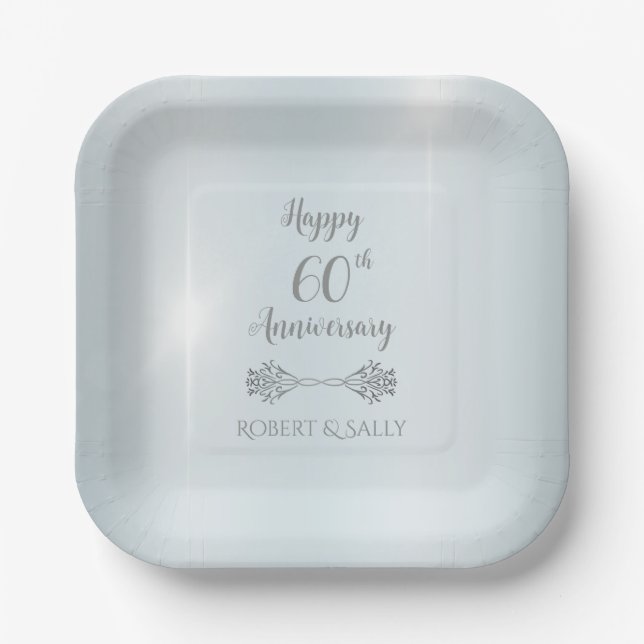 Elegant Diamond 60th Wedding Anniversary Party  Paper Plate (Front)