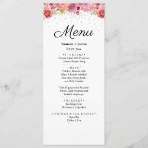 Elegant Diamond and Pink Floral Wedding Menu