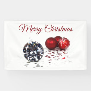 Elegant Diamond and Red Christmas Ornaments Banner