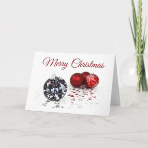 Elegant Diamond and Red Christmas Ornaments Card