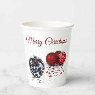 Elegant Diamond and Red Christmas Ornaments Paper Cups