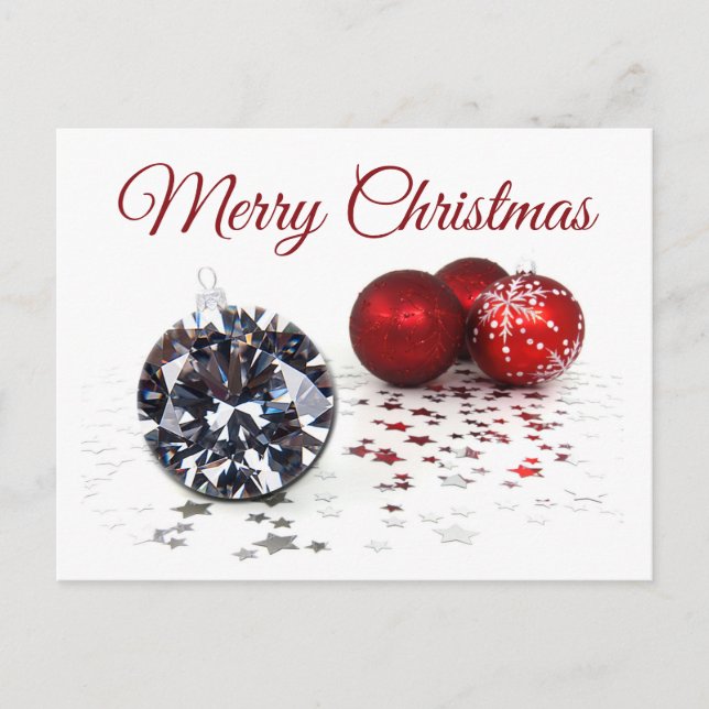 Elegant Diamond and Red Christmas Ornaments Postcard (Front)