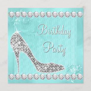 Elegant Diamond and Teal Blue Birthday Party Invitation